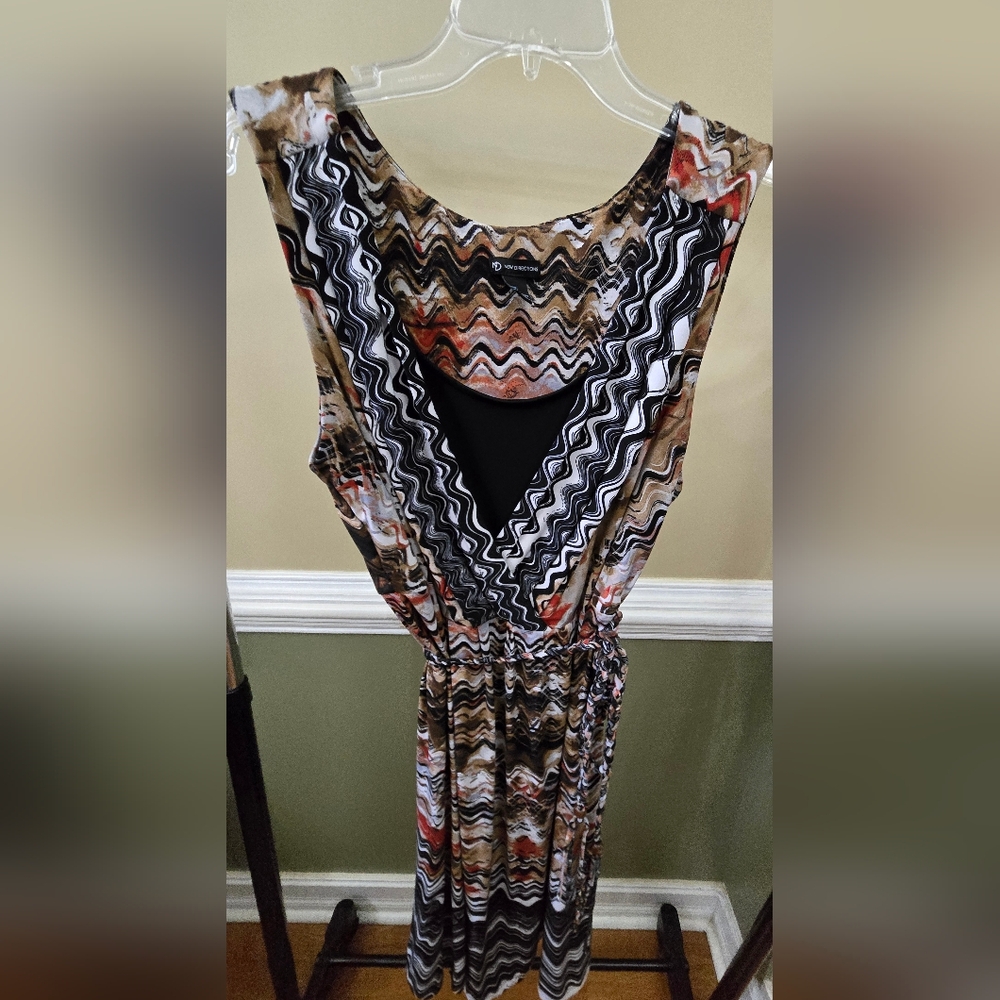 NEW DIRECTIONS- Patterned BRWN/BLK Belted dress